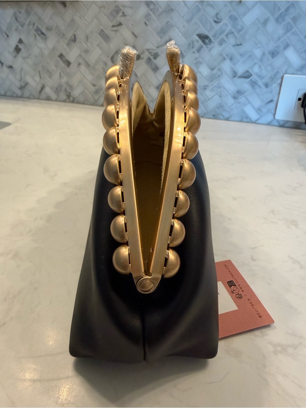 cult gaia Black Una Clutch with Gold Beaded Handle - Picture 4 of 6